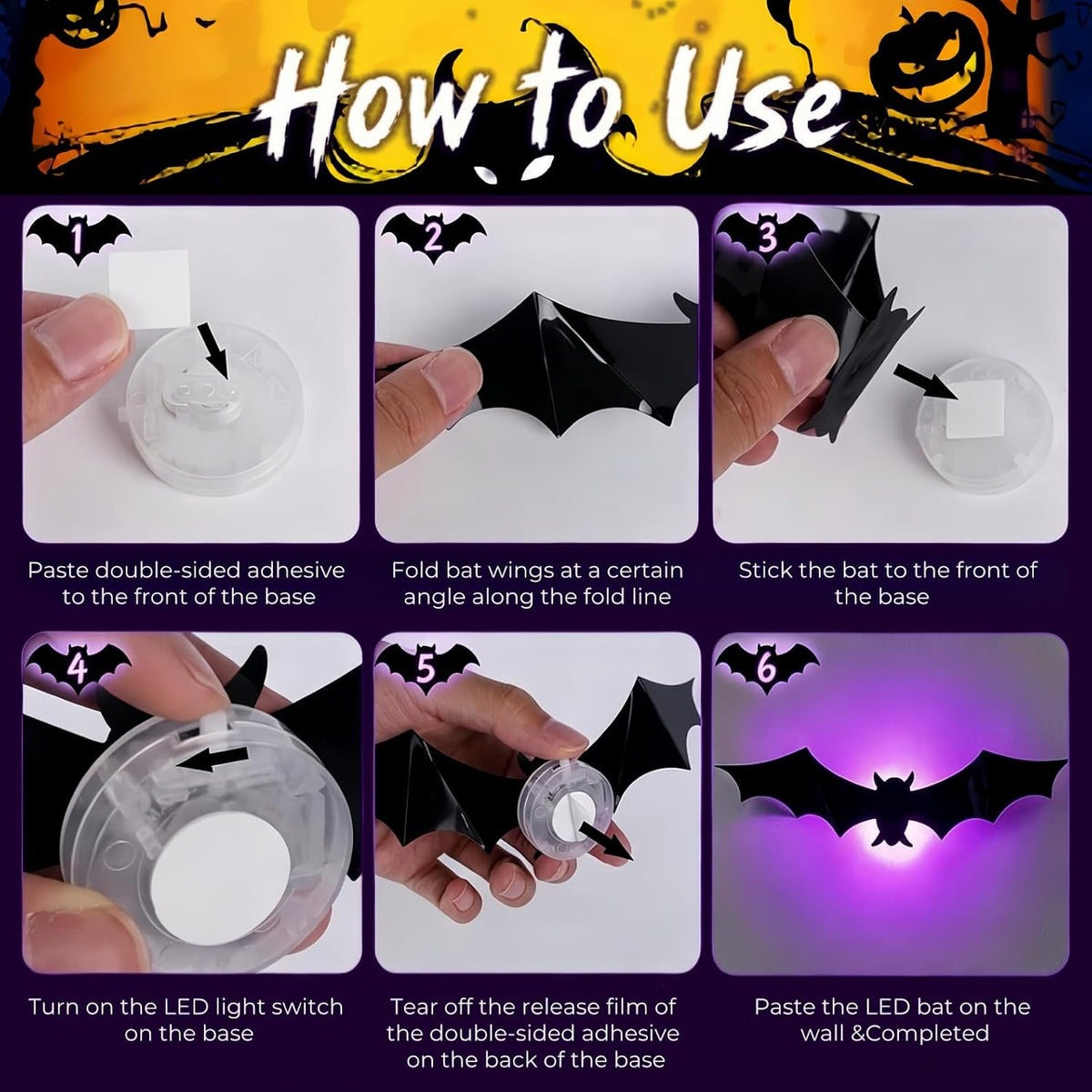 12 Pack Halloween Bats Halloween Decorations LED Bats Wall Decor Indoor