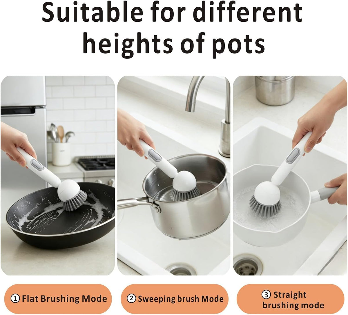 QMUNLLO Rotating Dish Brush & Soap Dispenser Set for Pots & Pans(White)