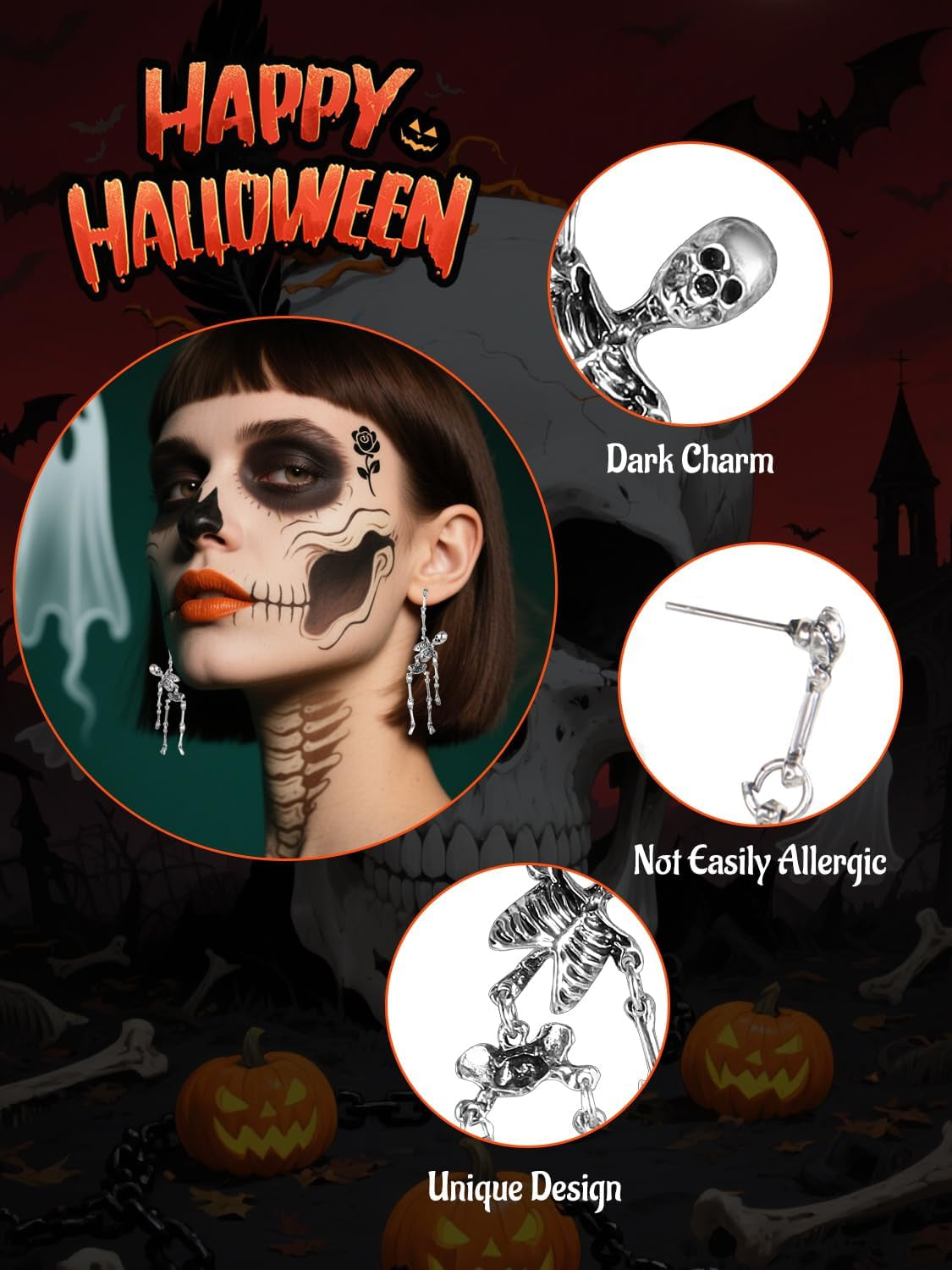 Halloween Earrings, Drop Dangle Earrings for Women Fun Halloween Holiday Costumes Party