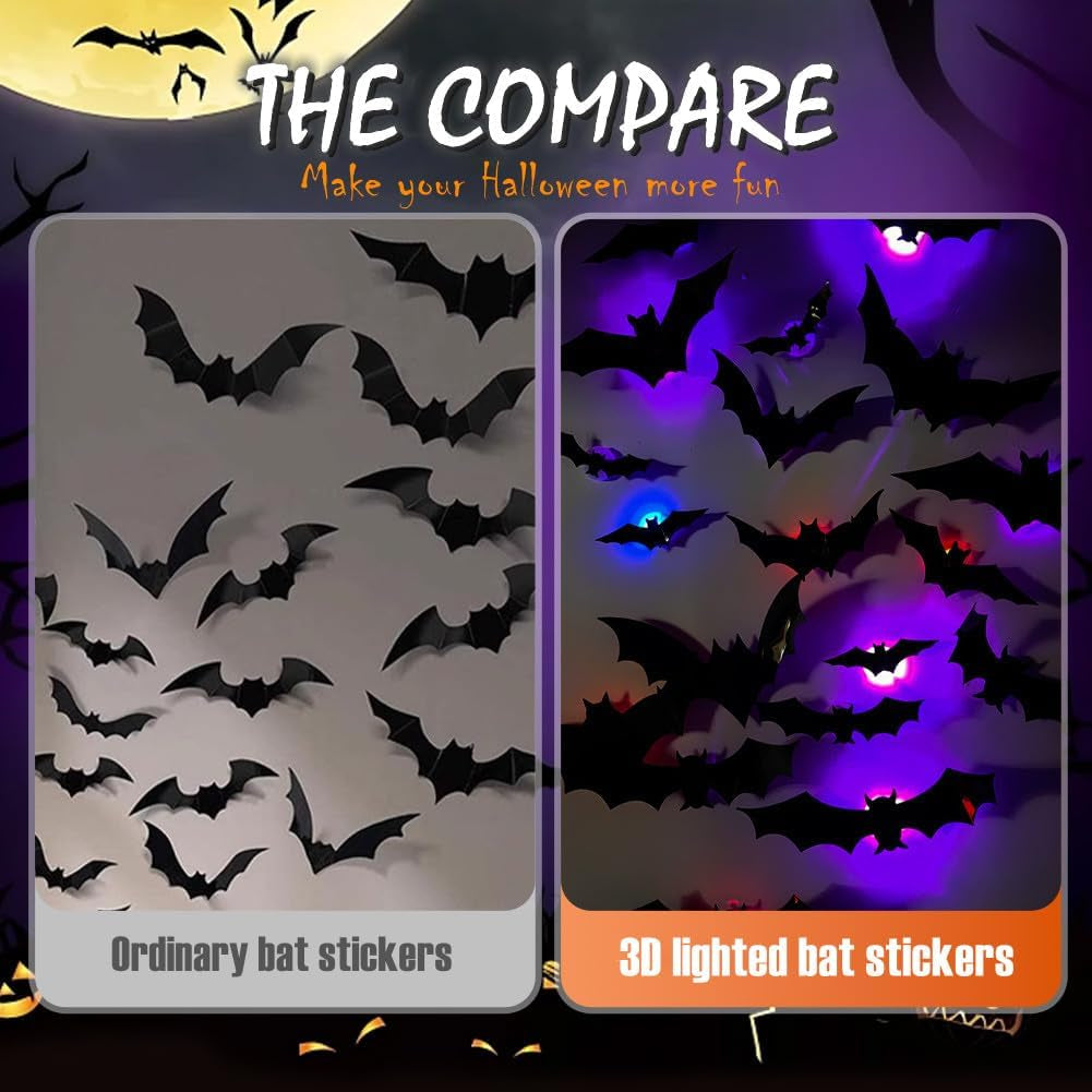 12 Pack Halloween Bats Halloween Decorations LED Bats Wall Decor Indoor