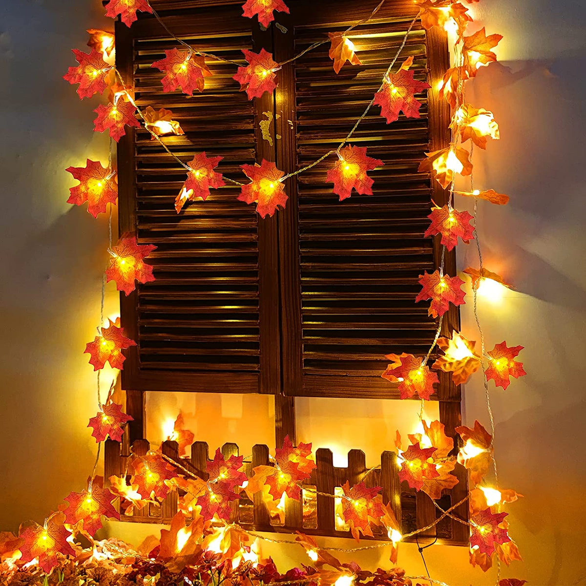 Fall Decor 2 Pack Fall Garland with Lights Enlarged Maple Leaves 20Ft 40LED