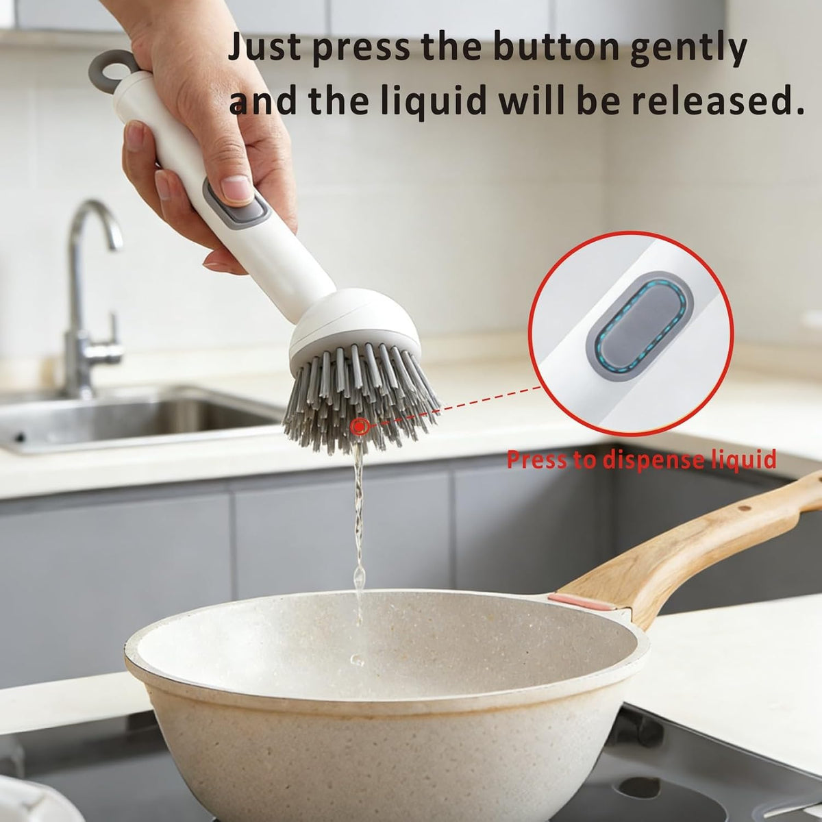 QMUNLLO Rotating Dish Brush & Soap Dispenser Set for Pots & Pans(White)