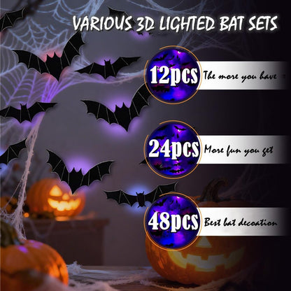 12 Pack Halloween Bats Halloween Decorations LED Bats Wall Decor Indoor