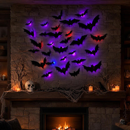 12 Pack Halloween Bats Halloween Decorations LED Bats Wall Decor Indoor