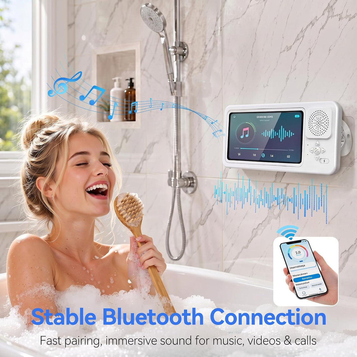 Shower Phone Holder Wireless Bluetooth Speaker Waterproof