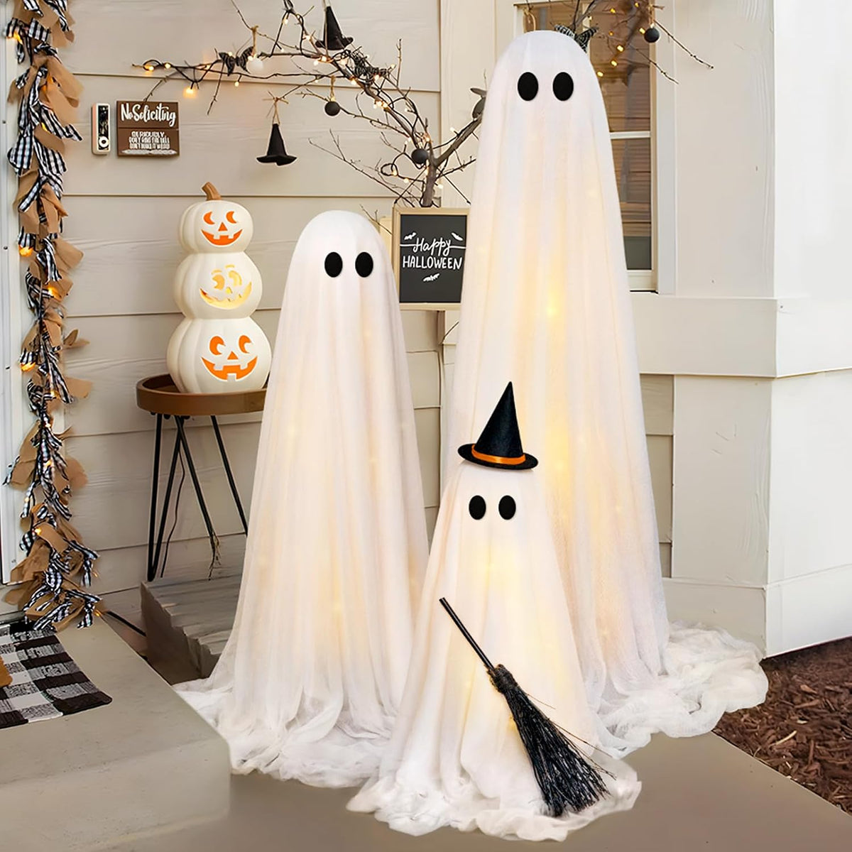 Halloween Decorations Outdoor - Set of 3 Light up Ghosts with Timer Remote