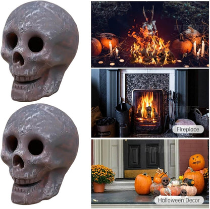 Firepit Skull Fire Logs, Halloween Spooky Pumpkin Ceramics Statue Skull Figurine for Indoor or Outdoor Fireplaces, Skulls Fire Shaped Stones for Fire Pit Bonfire Campfire Fireplaces a 1Pc