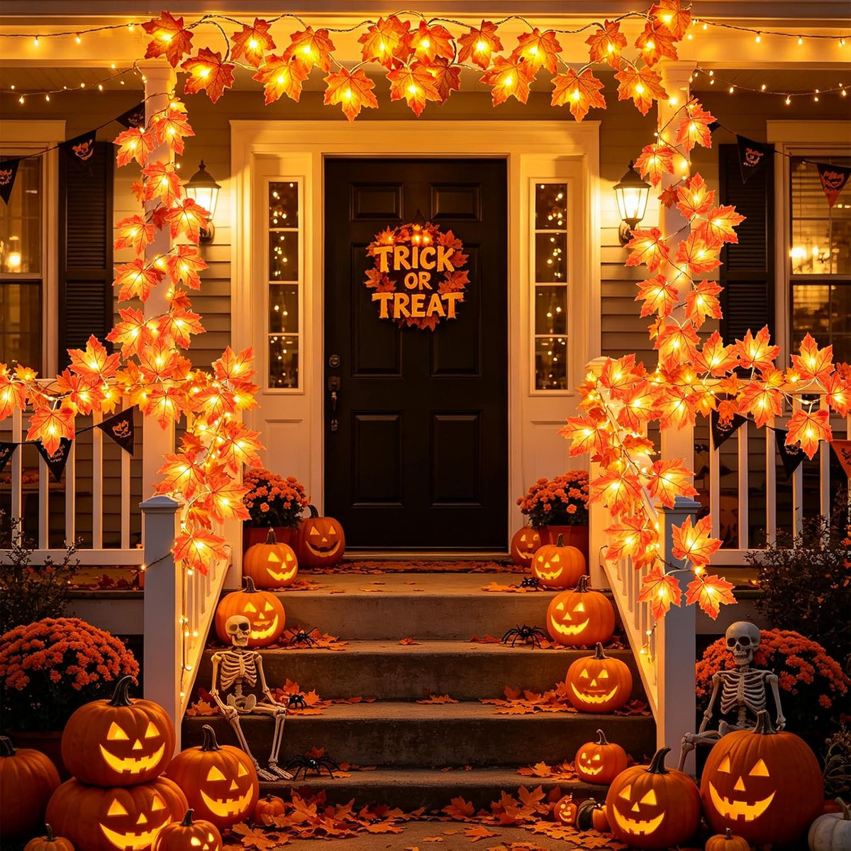 Fall Decor 2 Pack Fall Garland with Lights Enlarged Maple Leaves 20Ft 40LED