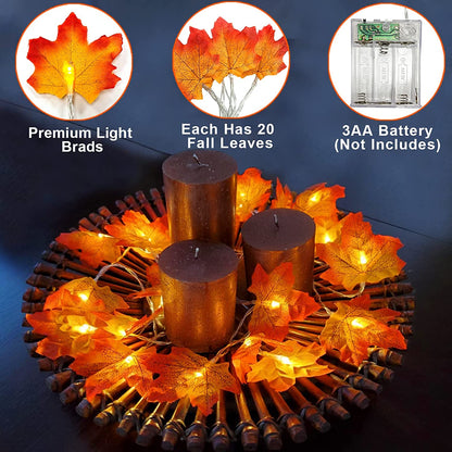 Fall Decor 2 Pack Fall Garland with Lights Enlarged Maple Leaves 20Ft 40LED