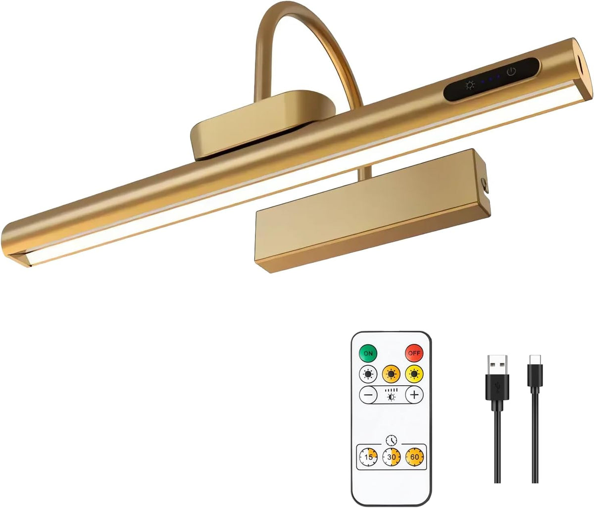 Dimmable Cordless Picture Light with Controller and Timer, Rechargeable Battery Wall Sconce for Wall Pictures, Gallery Artwork, Paintings, Portraits, Dartboards (Black)