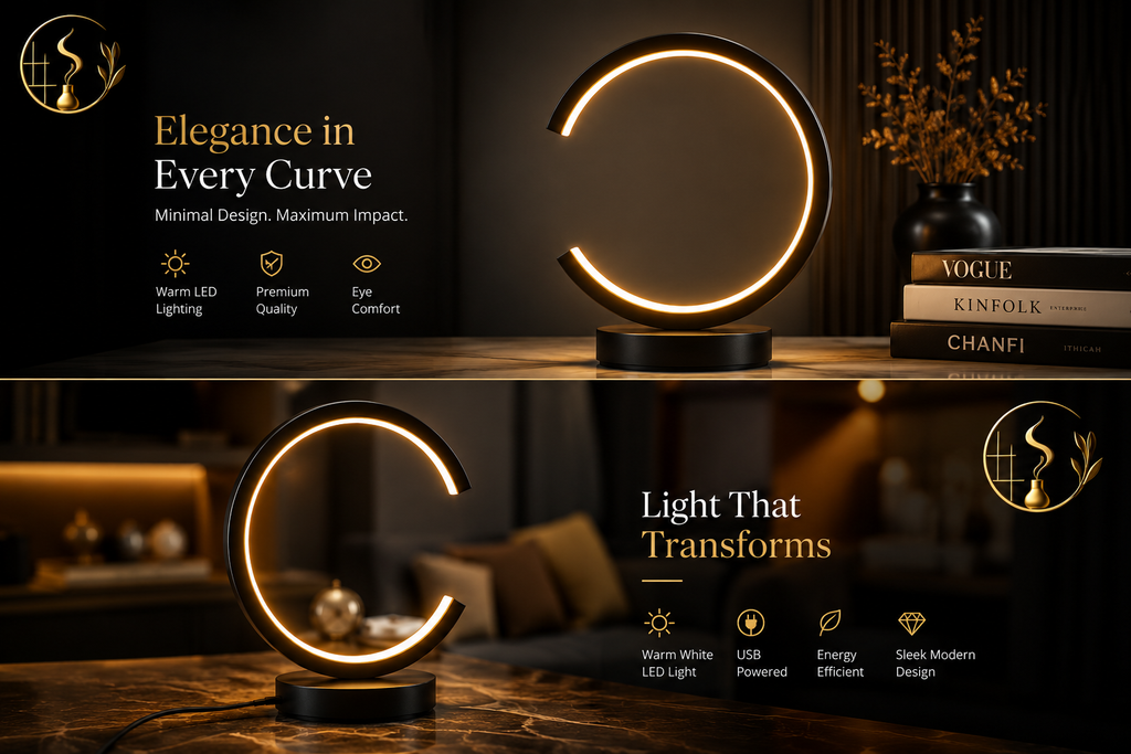 Modern LED Ring Table Lamp – Dimmable Circular Night Light for Bedroom, Living Room & Hotel