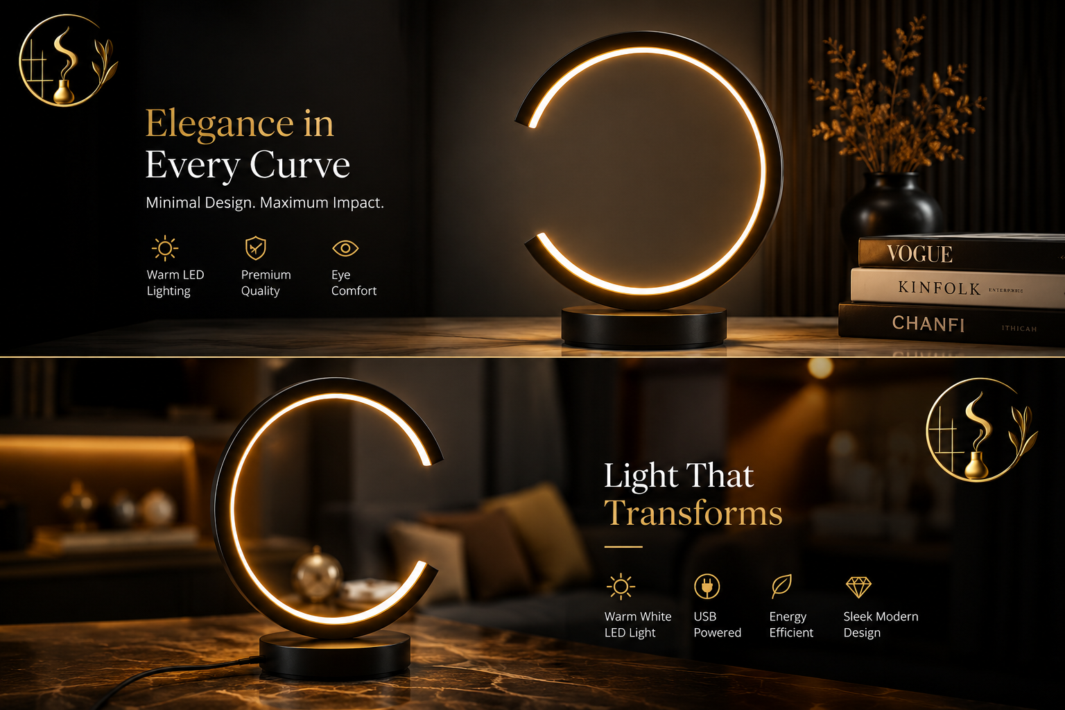 Modern LED Ring Table Lamp – Dimmable Circular Night Light for Bedroom, Living Room & Hotel