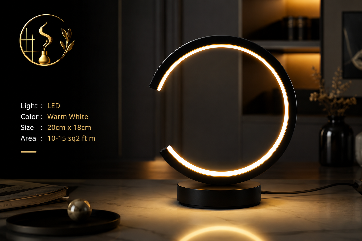 Modern LED Ring Table Lamp – Dimmable Circular Night Light for Bedroom, Living Room & Hotel
