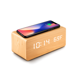 Wooden Digital Alarm Clock with Wireless Charging, LED Clock with Time, Date,Temperature, Desk Clocks for Office,Bedside Clock