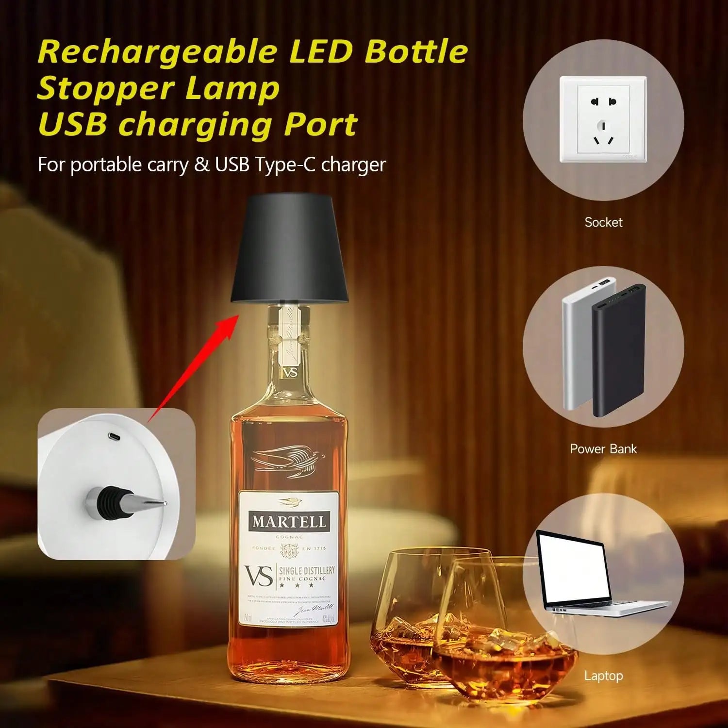 Rechargeable Wireless LED Wine Bottle Lamp Touch Dimming 3 Color Modes Cordless Lampshade Bottle Stopper Night Light Decorative Lamp For Bar Restaurant Bedroom Living Room