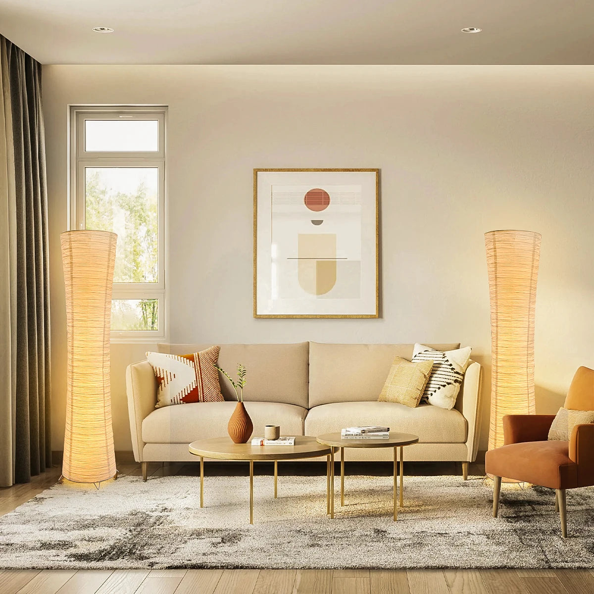 Three-Color Paper Lampshade LED Adjustable Light Timing Floor Lamp Cylindrical Corner Floor Lamp Bedroom Office Living Room