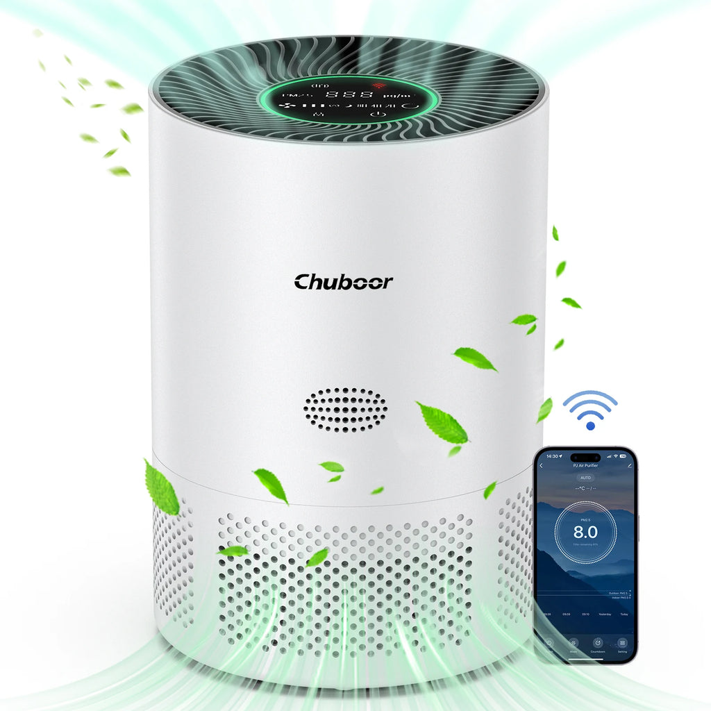 Chuboor Air Purifiers for Home H13 True HEPA for Bedroom Room Kitchen Washroom for Smoke and Dust Pollen Odors PM2.5 Detection 185m³/h CADR Supports Tuya App for 30-40 Square Meters of Clean Purifier Effectively Improve Air