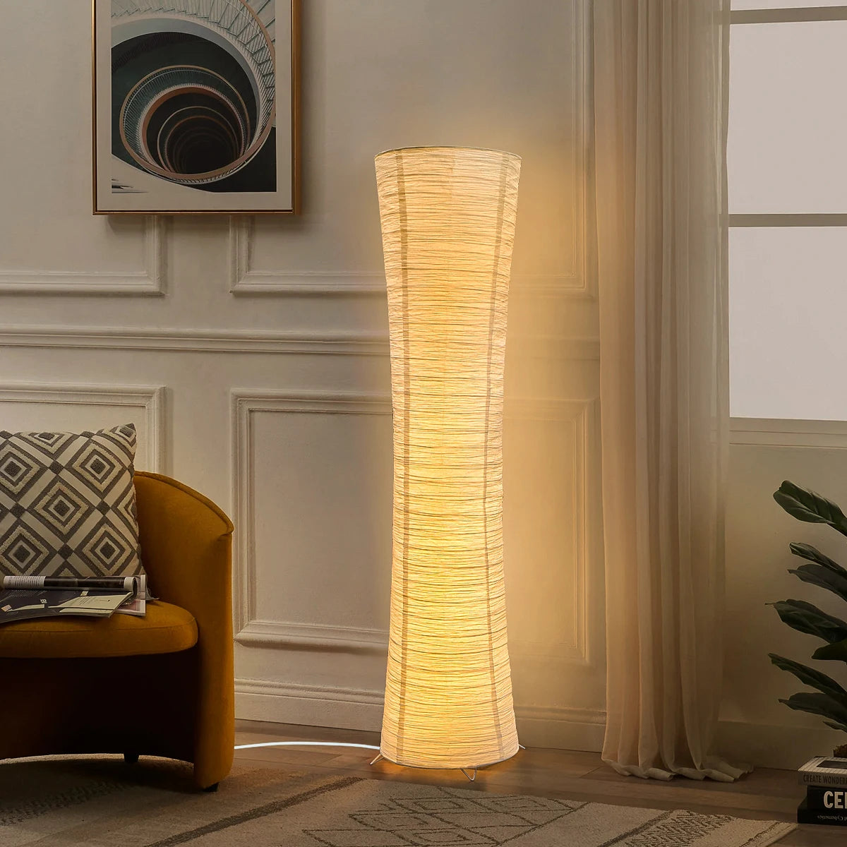 Three-Color Paper Lampshade LED Adjustable Light Timing Floor Lamp Cylindrical Corner Floor Lamp Bedroom Office Living Room