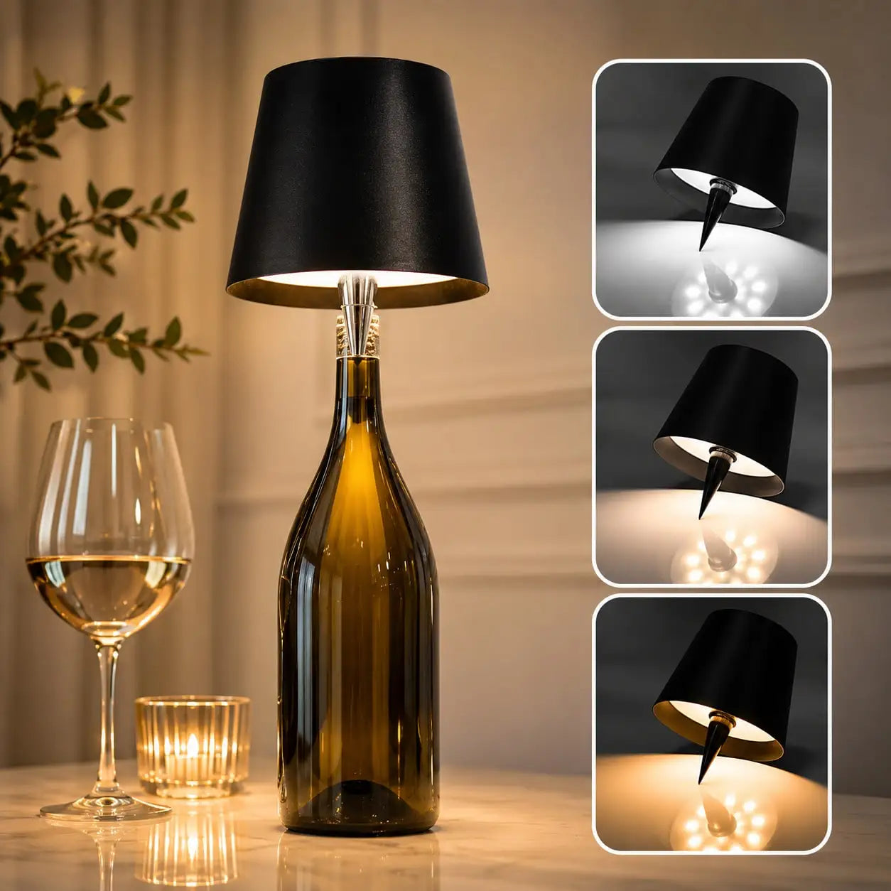 Rechargeable Wireless LED Wine Bottle Lamp Touch Dimming 3 Color Modes Cordless Lampshade Bottle Stopper Night Light Decorative Lamp For Bar Restaurant Bedroom Living Room