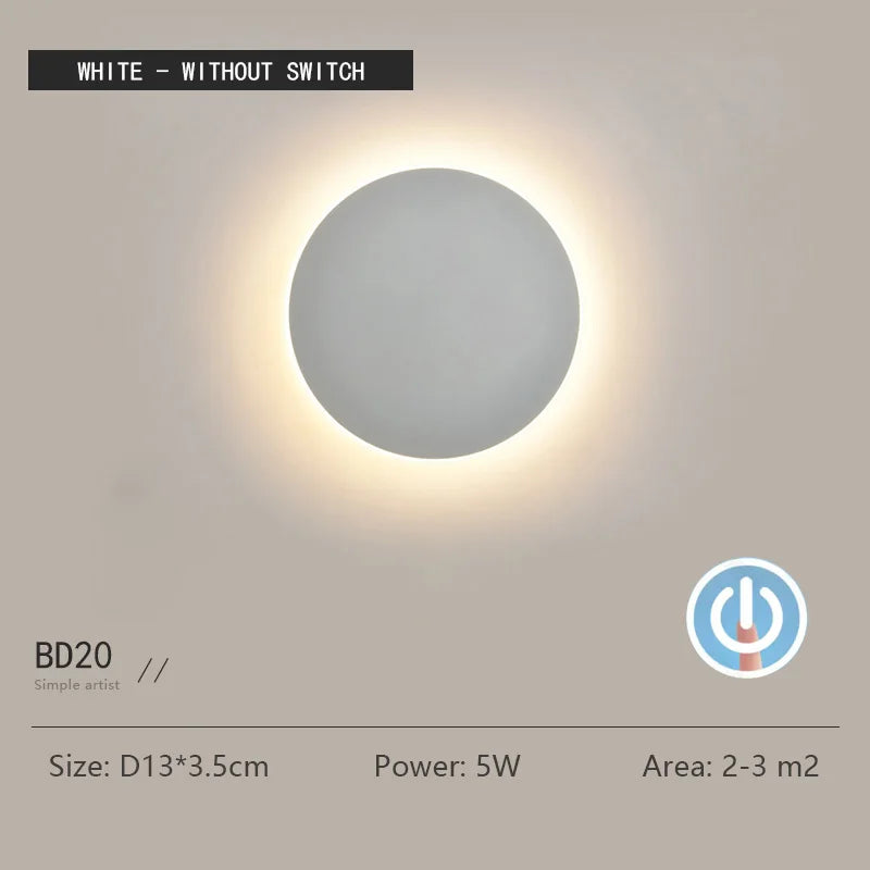 Round LED Wall Light – Touch Dimmable Human Body Sensor Lamp