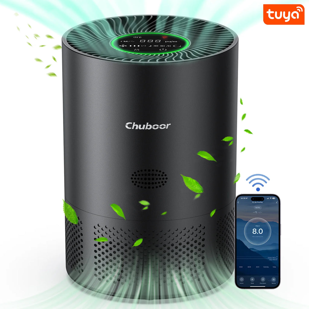 Chuboor Air Purifiers for Home H13 True HEPA for Bedroom Room Kitchen Washroom for Smoke and Dust Pollen Odors PM2.5 Detection 185m³/h CADR Supports Tuya App for 30-40 Square Meters of Clean Purifier Effectively Improve Air