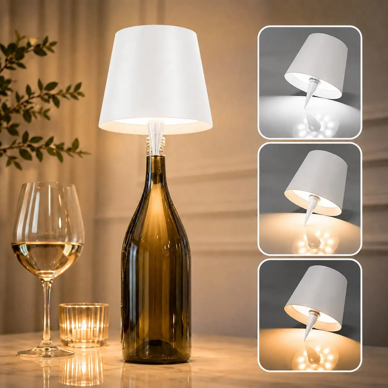 Rechargeable Wireless LED Wine Bottle Lamp Touch Dimming 3 Color Modes Cordless Lampshade Bottle Stopper Night Light Decorative Lamp For Bar Restaurant Bedroom Living Room