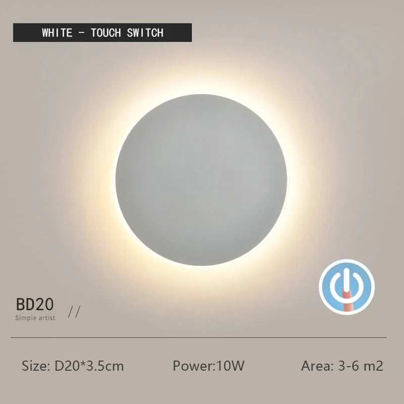 Round LED Wall Light – Touch Dimmable Human Body Sensor Lamp