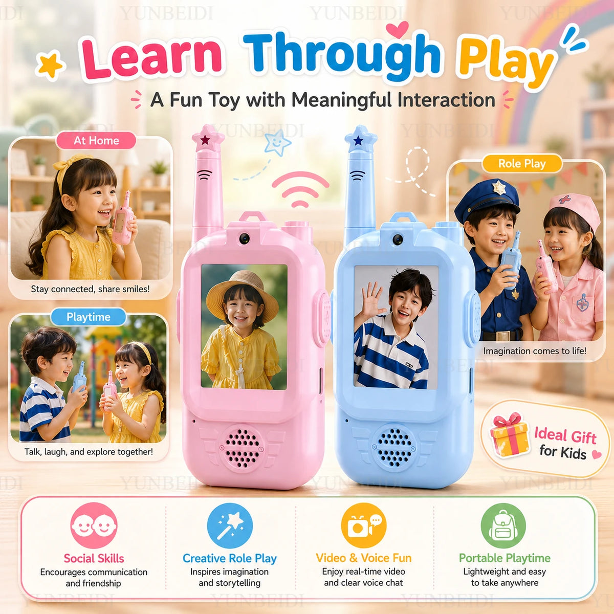 2PC Children'S Video Walkie-Talkie HD Walkie-Talkie USB Charging Indoor Outdoor Entertainment Kids Toys Festival Gifts Ages 3-12