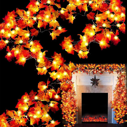 Fall Decor 2 Pack Fall Garland with Lights Enlarged Maple Leaves 20Ft 40LED