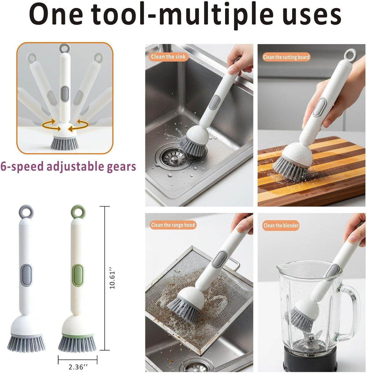 QMUNLLO Rotating Dish Brush & Soap Dispenser Set for Pots & Pans(White)