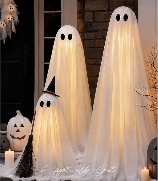 Halloween Decorations Outdoor - Set of 3 Light up Ghosts with Timer Remote