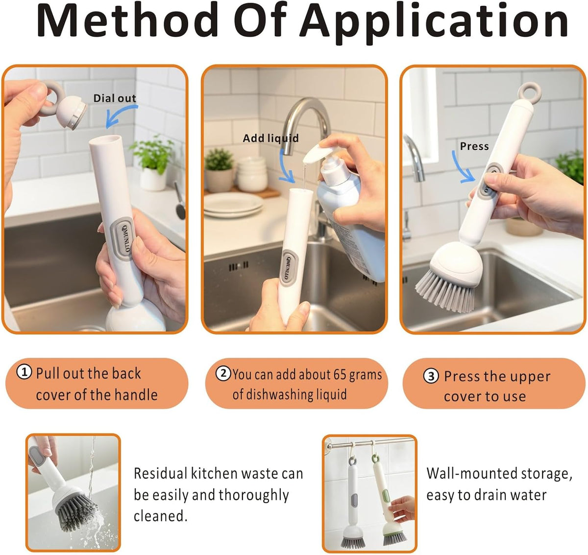 QMUNLLO Rotating Dish Brush & Soap Dispenser Set for Pots & Pans(White)