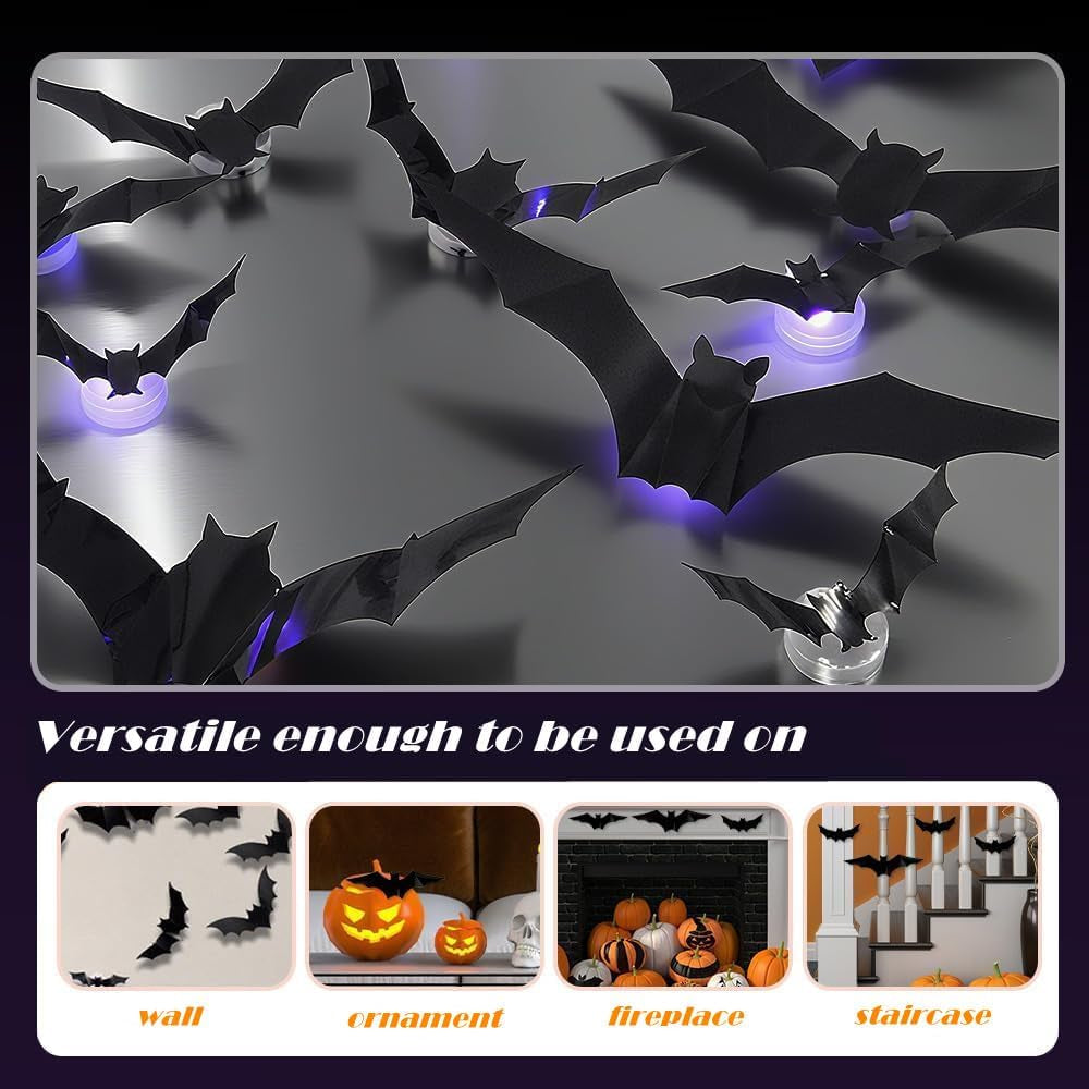 12 Pack Halloween Bats Halloween Decorations LED Bats Wall Decor Indoor