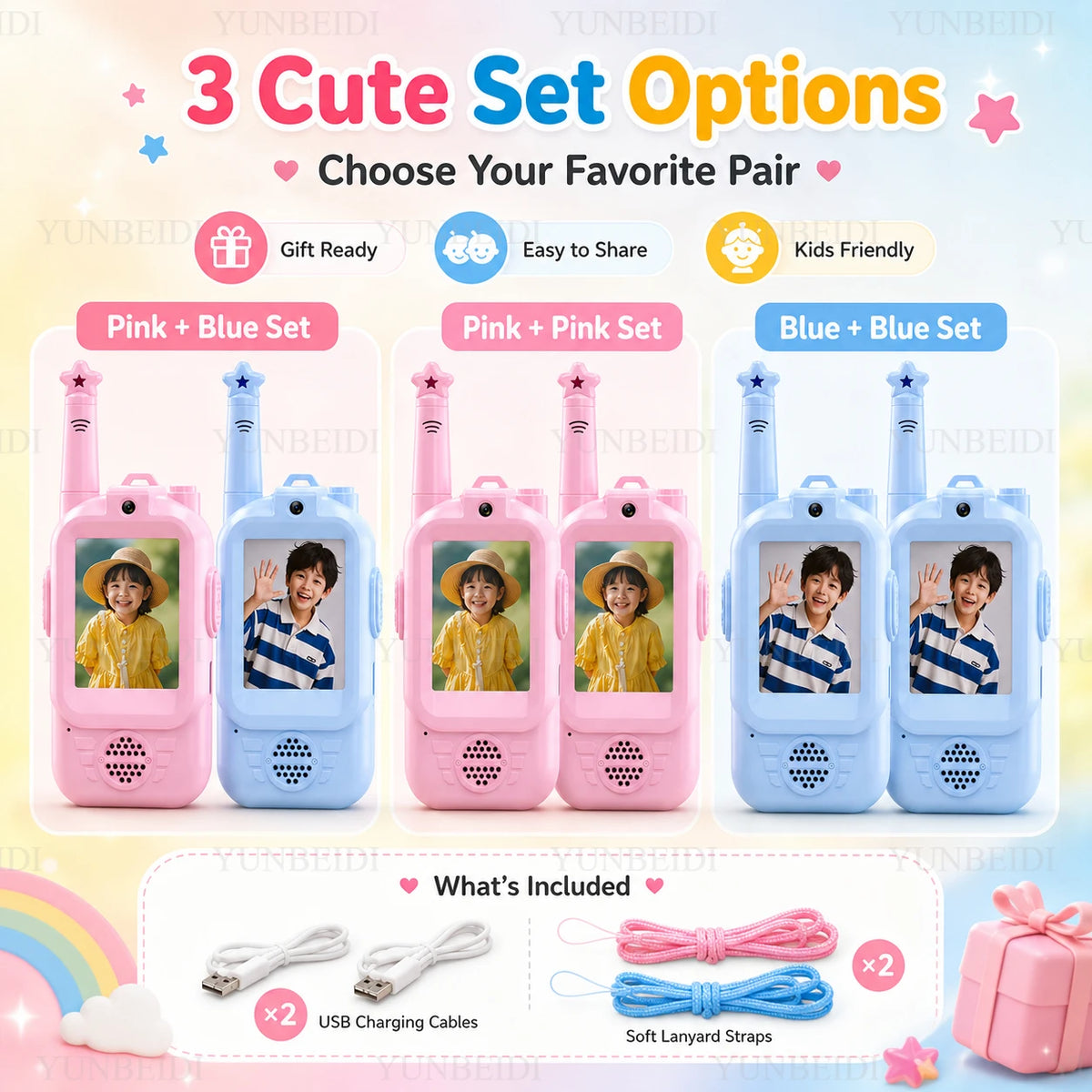 2PC Children'S Video Walkie-Talkie HD Walkie-Talkie USB Charging Indoor Outdoor Entertainment Kids Toys Festival Gifts Ages 3-12