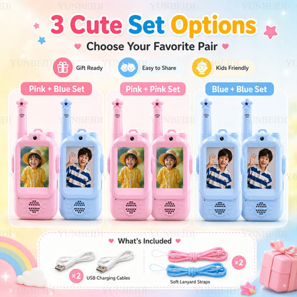 2PC Children'S Video Walkie-Talkie HD Walkie-Talkie USB Charging Indoor Outdoor Entertainment Kids Toys Festival Gifts Ages 3-12